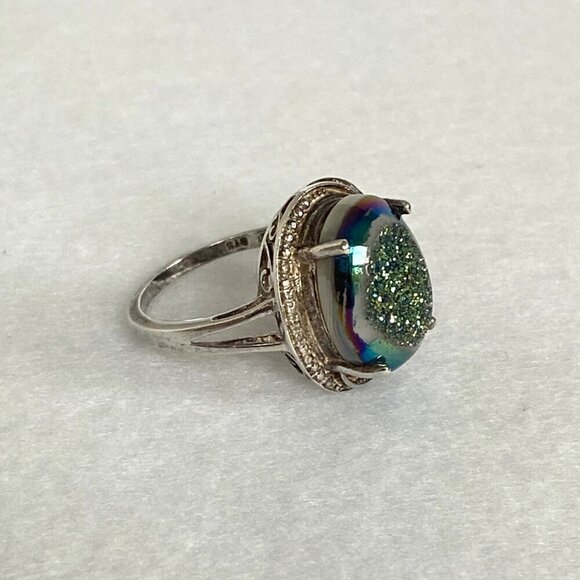Sterling Silver 925 STS Oval Titanium Aura Quartz Druzy Ring Sz 8.5 - Picture 12 of 16